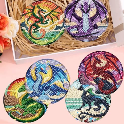 Zythron 8 Pack Diamond Art Coasters,Dragon Diamond Painting Coasters Kits