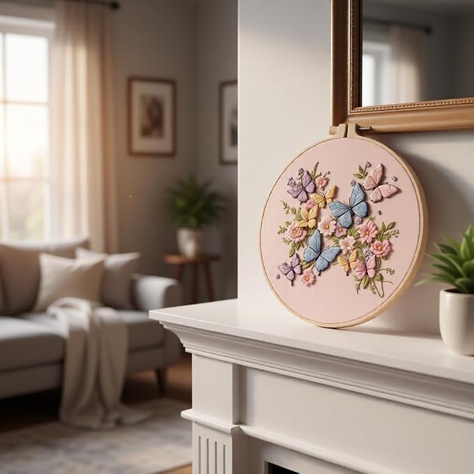 Embroidery Kit for Beginners & Adults Starter Kit, Cross Stitch Kits,DIY Hand Embroidery Needlepoint Set with Hoop, Pre-Printed Fabric, Threads and Instructions (Butterfly)