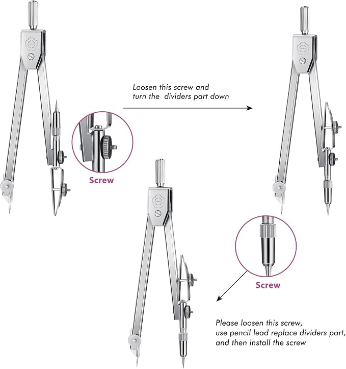 EBOOT Drawing Compass and 6 in Protractor Geometry Set, Pink | Geometry Math Set, Swing Arm Protractor Ruler Compass, Geometry Drawing Tools for Measuring Angles
