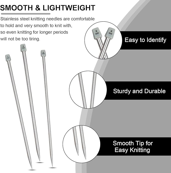 Aeelike 11 Pairs Metal Knitting Needle Set, 2mm-8mm Knitting Needle, Type B