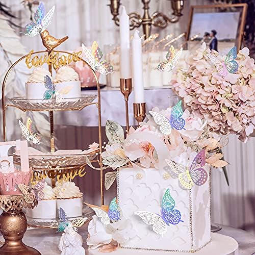 SAOROPEB 3D Butterfly Wall Decor 48 Pcs Laser Butterfly Birthday Decoration | 4 Styles 3 Sizes, Butterfly Party Decorations Cake Decorations, Removable Stickers