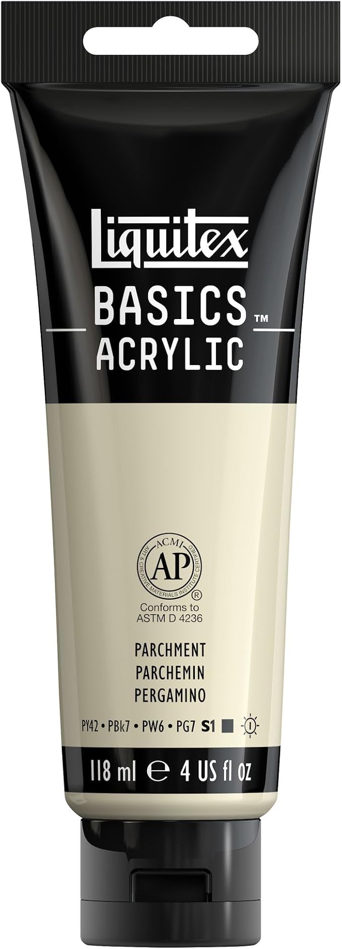 Liquitex BASICS Acrylic Paint, 4-oz Tube, Parchment | Medium Viscosity, Satin Finish, Lightfast, Fine Art Pigments, Range of Opacities, Easy Blending