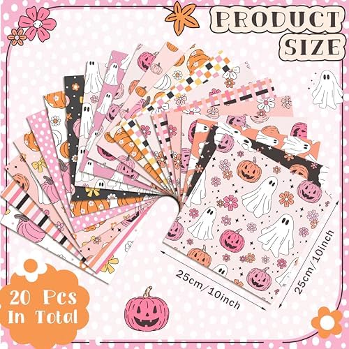 HunnmingRe 20 Pcs 10''x10'' Pink Halloween Quilting Fabric Squares