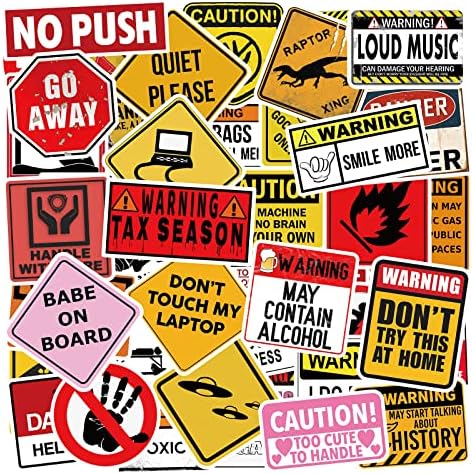 50 pcs Funny Warning Sign Stickers Waterproof Vinyl Stickers for Laptop Water Bottle,Sign Stickers Decoration Supplies for Family to Stay at Home and Outdoor