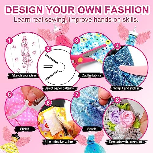 Axirata 1500+PCS Fashion Designer Kit for Girls with Fashion Sketchbook & 5 Mannequins, Creativity DIY Arts & Crafts Kit for Kids Sewing Kit for Teen Girls Birthday Gift Age 6 7 8 9 10 11 12+