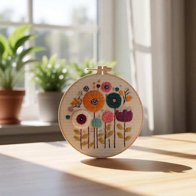 Embroidery Kit for Beginners & Adults Starter Kit, Cross Stitch Kits,DIY Hand Embroidery Needlepoint Set with Hoop, Pre-Printed Fabric, Threads and Instructions (Flower-3)