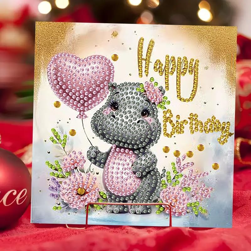 12 Pcs Diamond Painting Birthday Greeting Cards Kits for adults, 5D Handmade Diamond Art Birthday Card with Envelopes, DIY Greeting Cards Making Kits for friends Women Mom Grandma (Animal)