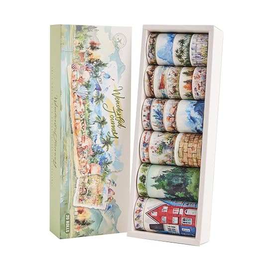 icceemee 20 Rolls Seaside Theme Washi Tape Set with Different Colorful Patterns, Writable Decorative Tapes for Scrapbooking, Junk Journal Supplies, Bullet Journaling, 0.39'' x 79'' per Roll