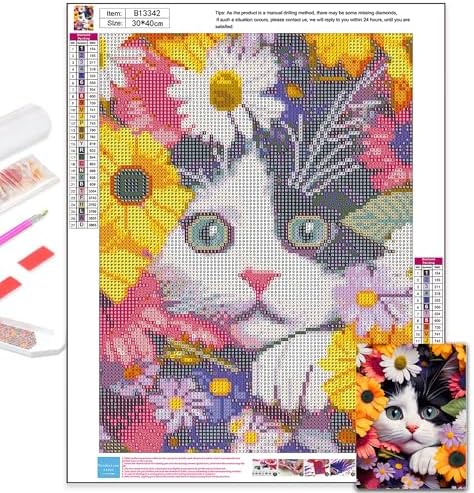 Axquilon Flower Cat Diamond Painting Kits 12X16 inch