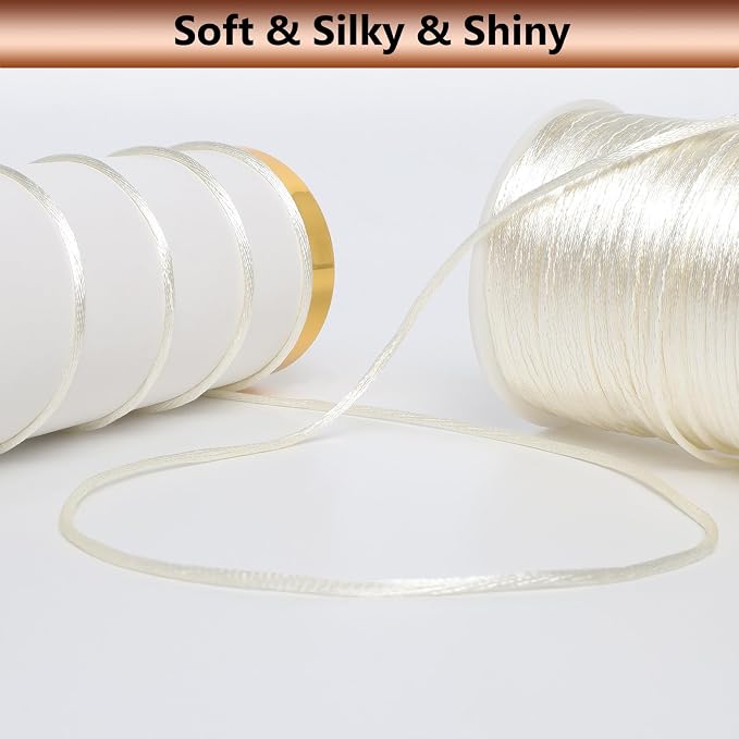 LUSTEMBER 2 mm x 330 Feet Satin Nylon Cord, Silky Smooth Nylon String for Jewelry Making Bracelet Necklaces Beading Thread Rattail Macrame Kumihimo Chinese Knot Craft
