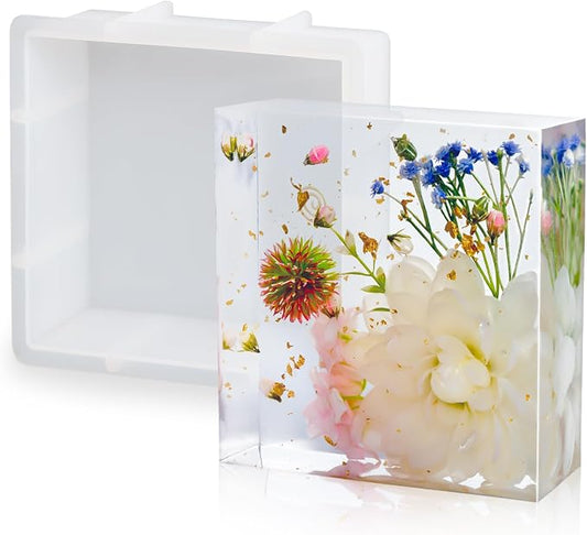 YOILES Resin Molds Silicone,Epoxy Resin Casting Craft Mold for Flower Preservation Bookends DIY Art (Square) | Casting Craft Mold for Flower Preservation Bookends DIY Art (Square)