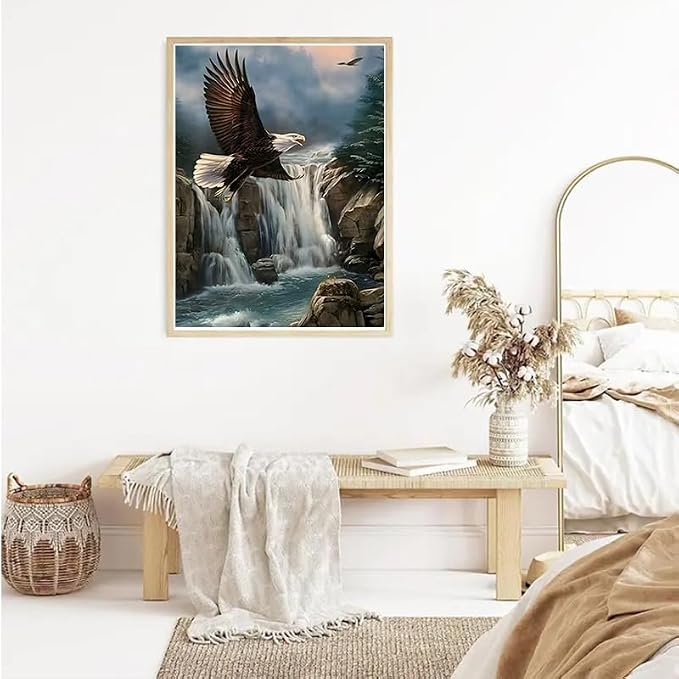 YUXUANKANG Bald Eagle Waterfall Diamond Painting Kit, Nature Wildlife Scenery DIY Art Craft 12X16inch