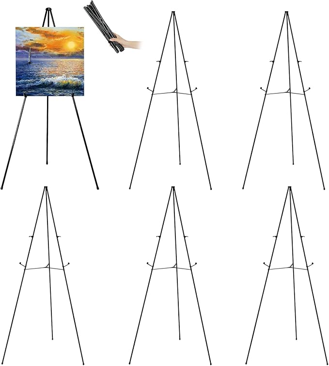 JIUYE 6Pack 63in Easel Stand for Signs,Instant Floor Display Easels | Metal Tripod Poster Stand,Easy Setup and Breakdown Easels for Display Paintings,Adjustable Wedding Sign Stand with Carry bags
