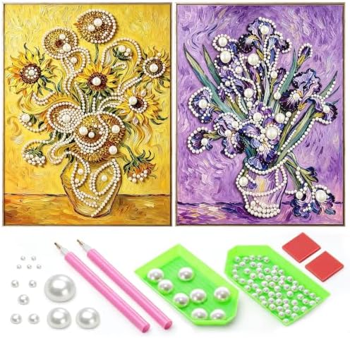 FunooFuno 2 Pcs Sunflower Iris Pearl Diamond Art Kits for Adults, 16" x 20"
