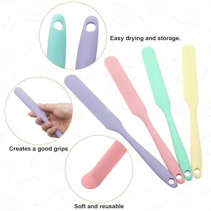 4 Pcs Silicone Jar Spatula, Heat Resistant Cake Cream Scraper Set
