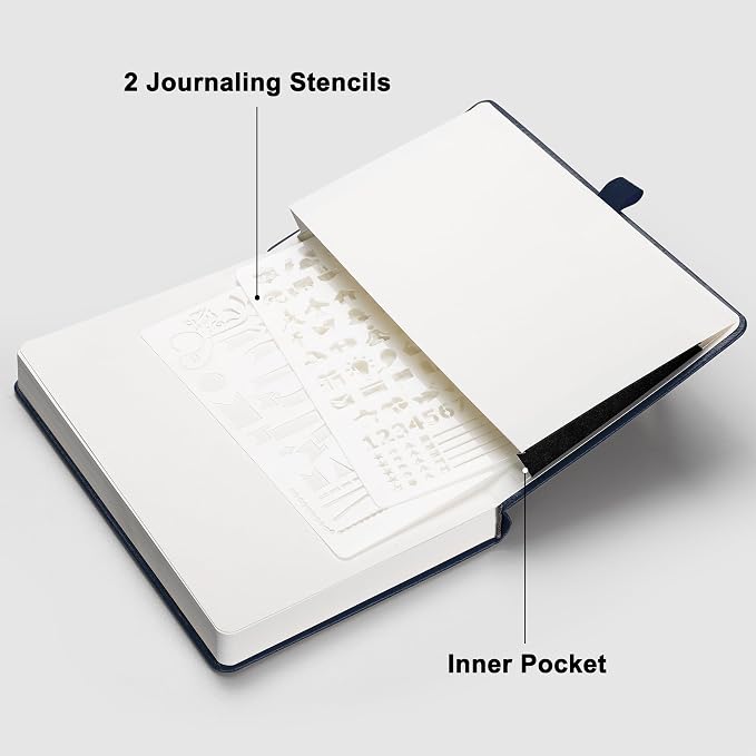 RETTACY Dotted Journal Notebook, 192 Pages, A5 Medium Size (5.7'' x 8.3'') | Leather Hardcover, 100 GSM Thick Paper, for Journaling, Planning, Tracking (Navy blue)
