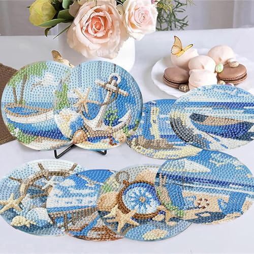 8 Pack Beach Diamond Art Coasters,Seaside Diamond Painting Coasters Kits