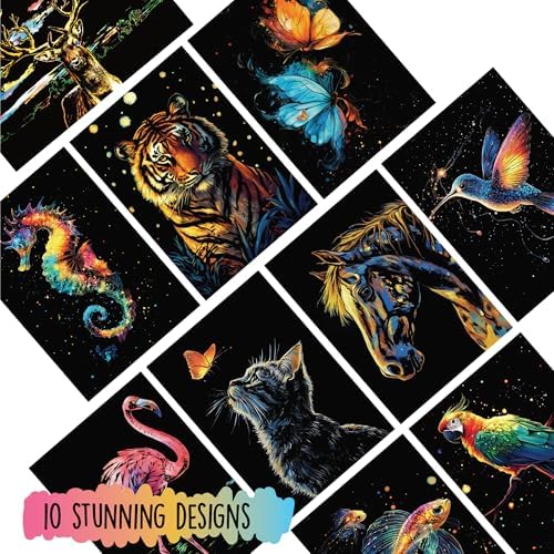 Scratch Art Book for Adults - Animal Series, 10 Rainbow Art and Crafts for Adults