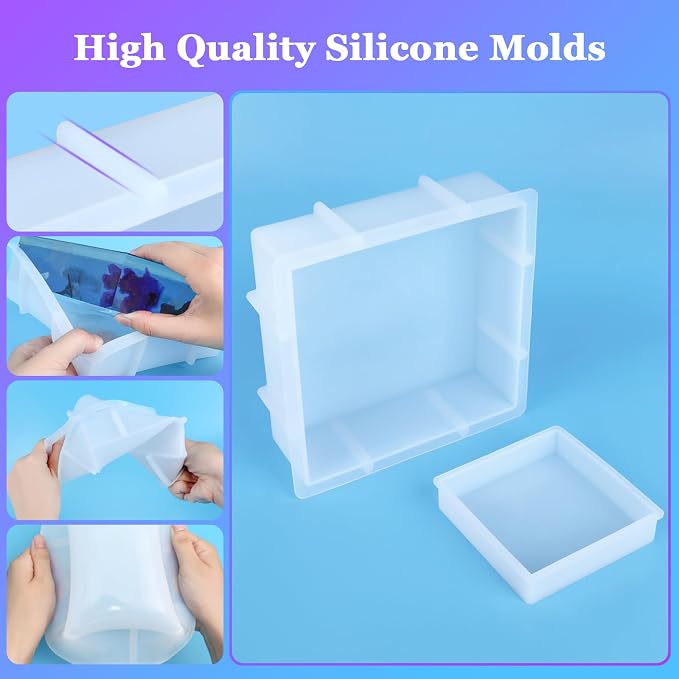 Large Square Resin Molds, Square Silicone Mold for Epoxy Resin | Large Mold for Flower Preservation, Deep Pour Molds for Decoration, Valentine's Day