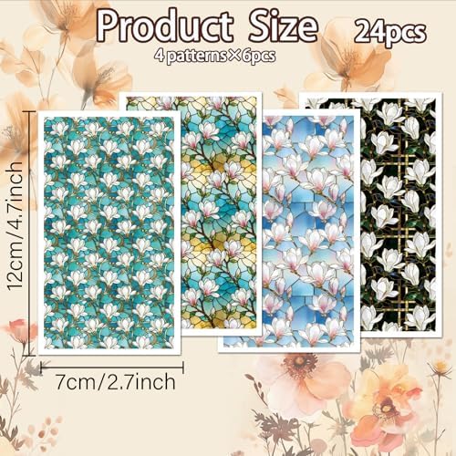OLYCRAFT 24Pcs Magnolia Clay Transfer Paper 4 Styles Transfer Paper for Polymer Stained Glass Polymer Clay Transfer Sheets Flower Transfer Paper for Clay Earrings Jewelry Making