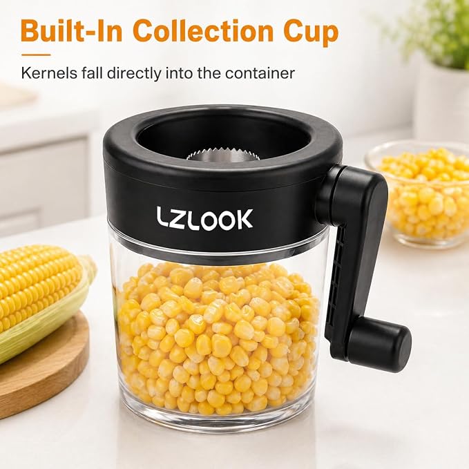 Corn Peeler for Corn on the Cob, Corn Stripper Tool with Rotating Handle, Corn Sheller to Cut Corn Safely and Quickly, Corn Kernel Cutter with Bowl