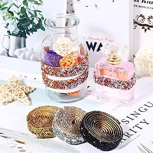 Xinnun 5 Rolls Rhinestone Ribbon Self-Adhesive Crystal Shiny Rhinestone Strips Bling Resin Diamond Ribbon for Graduation Party Decor, DIY Prom Dress,Craft(Mixed Colors,0.59 Inch,Basic Style)