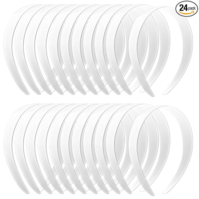 VOKOY 24 PCS White Plastic Headbands, 1 Inch Wide No Teeth Hair Bands for Girls & Women, Blank DIY Plain Headbands for Crafts