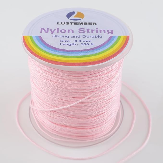 LUSTEMBER 0.8mm Nylon String, Strong Bracelet String, Durable Nylon Cord for Jewelry Making, Bracelets, Beading, Necklaces, Rattail Braiding, Kumihimo, Wind Chimes, Blinds and Handicrafts