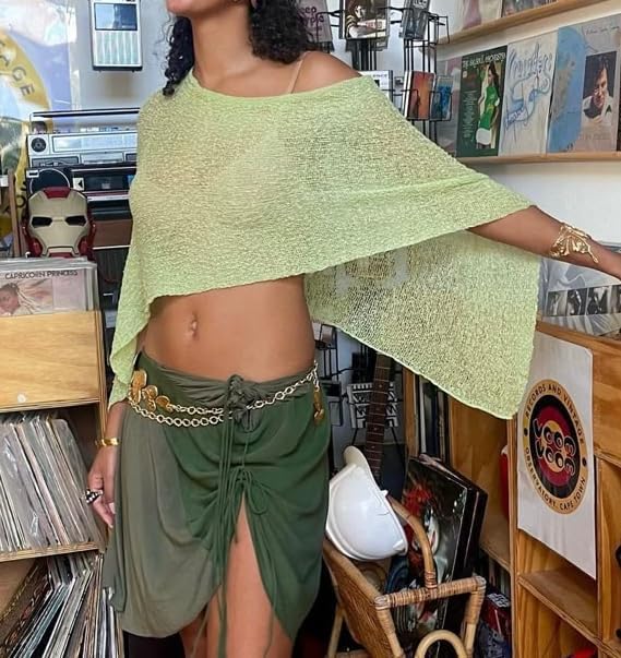 Women Knit Poncho Top Sheer Crochet Shawl Cover Up