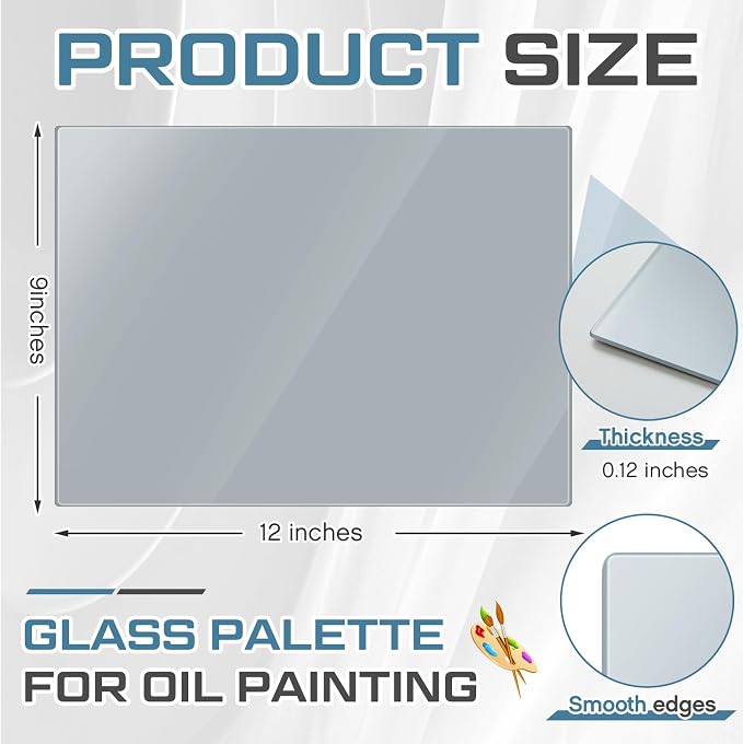 Nuanchu 1 Pcs Tempered Glass Palette for Oil Painting, 9 X 12 Inches Grey