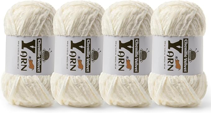 Chenille Crochet White Yarn 4 Pack