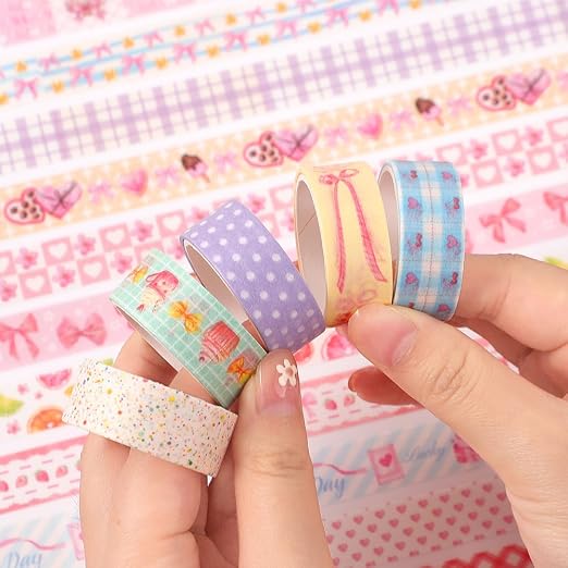 icceemee 36 Rolls Sweet Pink Theme Washi Tape Set with Different Colorful Patterns, Writable Decorative Tapes for Scrapbooking, Junk Journal Supplies, Bullet Journaling, 0.39'' x 79'' per Roll