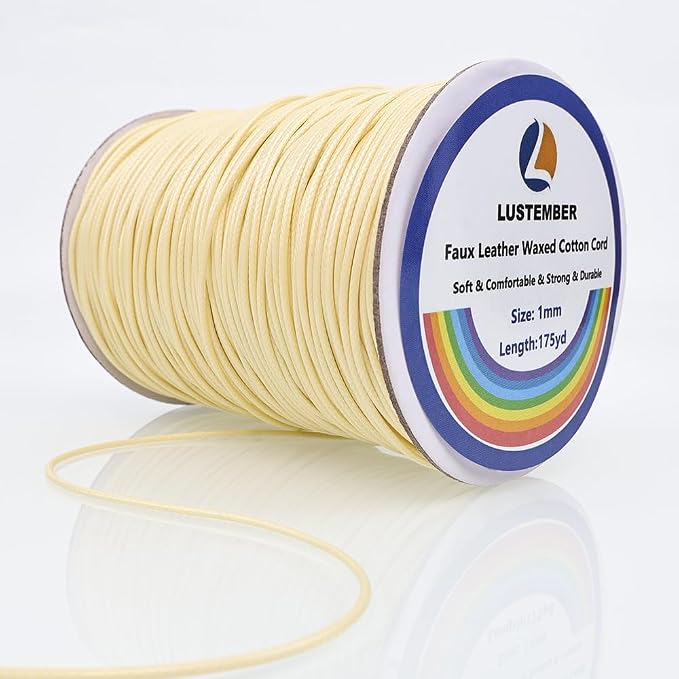 LUSTEMBER 1mm Faux Leather Waxed Cotton Cord, 175 Yards – Durable Necklace String, Soft and Textured Cord for Necklaces, Bracelets, and Jewelry Making