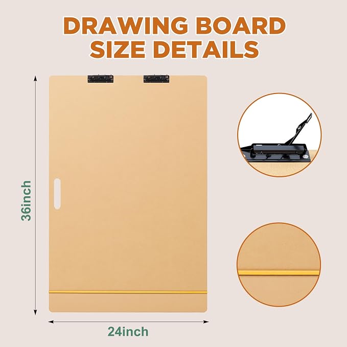 Poola Voidra Extra Large Drawing Board 24" x 36" Large Sketch Board with Handle for Drafting Art Portable Art Tool Drawing Painting for Artists School, Studio, Class or Field Use