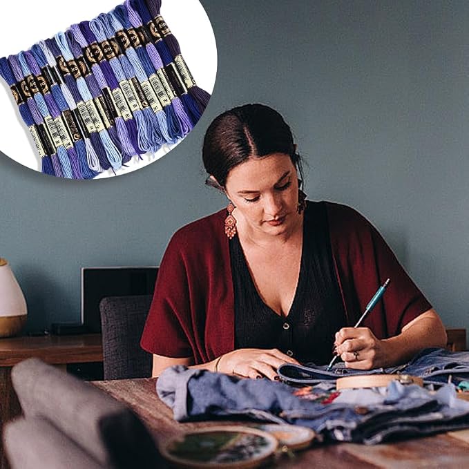 18 Skeins 6 Strands Blue Cross Stitch Thread Variegated Gradient Embroidery Floss Needlepoint Friendship Bracelet String Yarn Threads Bulk for Hand Sewing Bracelets Needlecraft Stitching DIY