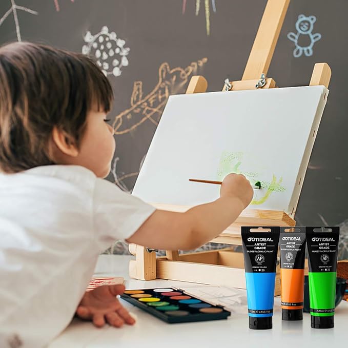 GOTIDEAL Craft Acrylic Paint Set,8 Primary Colors（(120ml,4 oz) Washable | Rich Pigments Non-Toxic, Professional Paint for Pouring on Canvas, Rocks, Ceramic, Fabric, Leather, for Artist, Adults