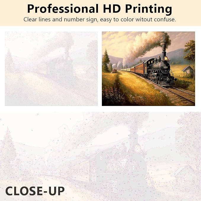 TUMOVO Paint by Numbers Kit for Adults Vintage Locomotive Canvas Painting