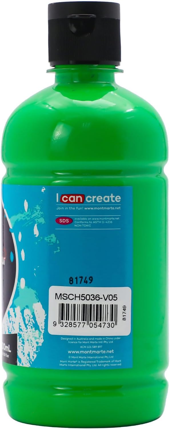 Mont Marte Signature Monastral Green Acrylic Paint, 16.9oz (500ml), Semi-Matte Finish, Suitable for Canvas, Wood, Fabric, Leather, Cardboard, Paper, MDF and Crafts