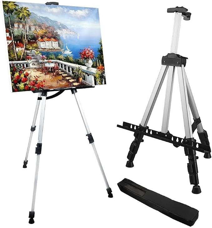 RRFTOK Easel Stand for Painting and Sign, Adjustable 17-66 Inch | Portable aluminum tripod art easel for display stand, poster stand, canvas holder, adults, floor use and carry bag