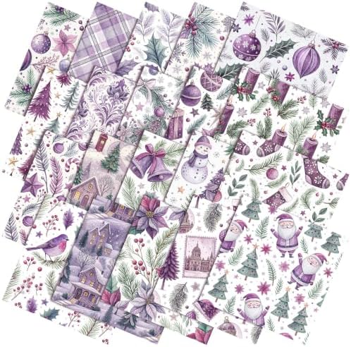 HunnmingRe 20 Pcs 10''x10'' Purple Christmas Quilting Fabric Squares