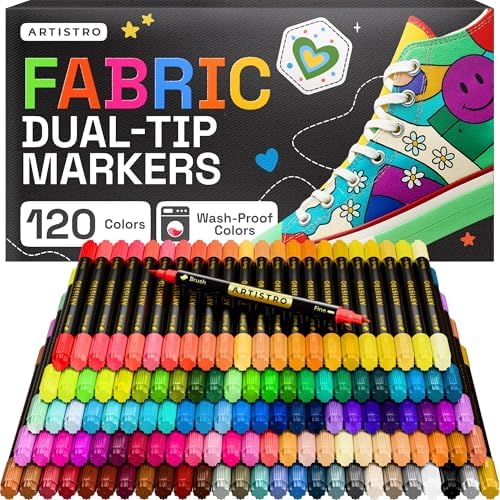 ARTISTRO 120 Dual-Tip Fabric Markers Decorating Kit, Permanent for Clothes