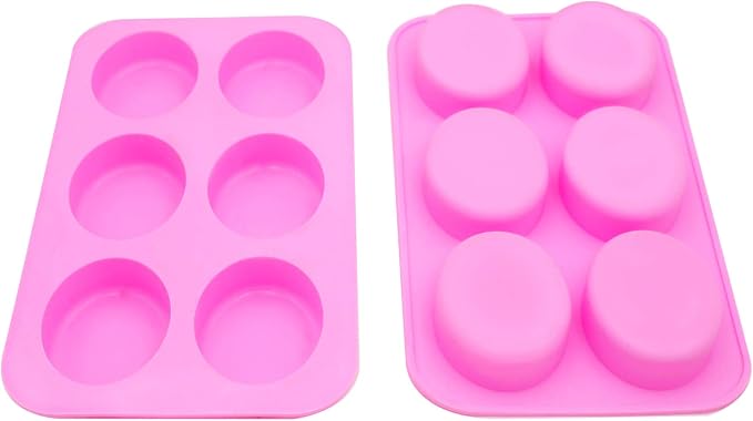 KINJOEK 6 Packs 36 Cavity Oval Silicone Soap Molds, Pink Soap Molds Silicone for Soap Making Bulk, Pudding Chocolate Cake Baking Molds, Soap Mold for Homemade DIY Scented Candles, Soap Making Supplies