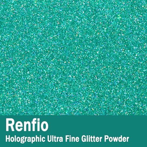 Renfio Holographic Ultra Fine Blue Glitter Powder Metallic Resin Glitter | 2.11 Oz (60g) PET Flakes Crafts Sequins 1/128" 0.008" 0.2mm Epoxy Chips Flakes for Tumblers Slime - Laser Mint Blue
