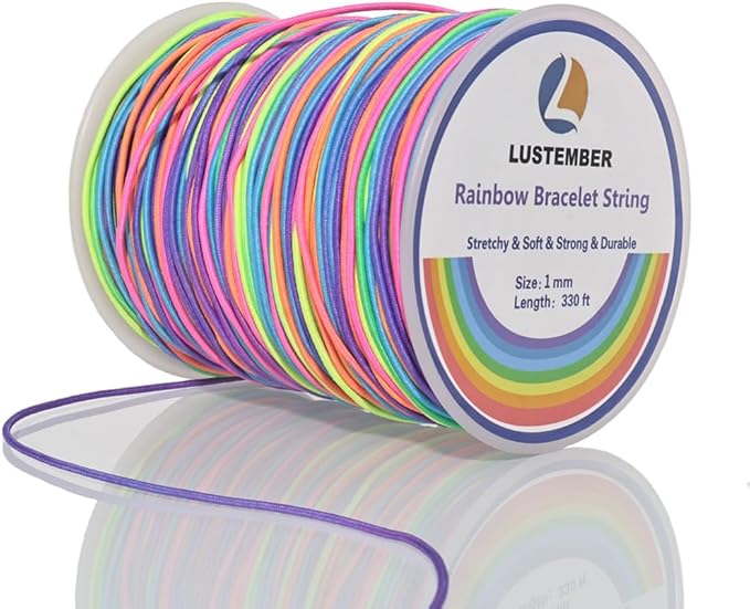 LUSTEMBER 1mm Bracelet String Elastic String, 330 Feet Sturdy Durable Rainbow Elastic Cord for Bracelets, Jewelry Making, Necklaces, Beading and Crafts