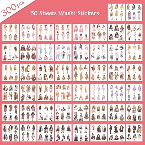 RISYPISY 300pcs Washi People Stickers for Journaling | 50 Sheets of Scrapbook Stickers for Adults – Junk Journal & Planner Supplies