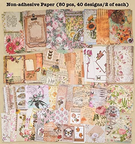 Knaid 200 Piece Vintage Ephemera Bundle - Paper & Sticker Kit for Junk Journaling, Scrapbooking, Planners, Bullet Journals, Collage, Decoupage - Cottagecore Themed - Pastel/Earthy Tones