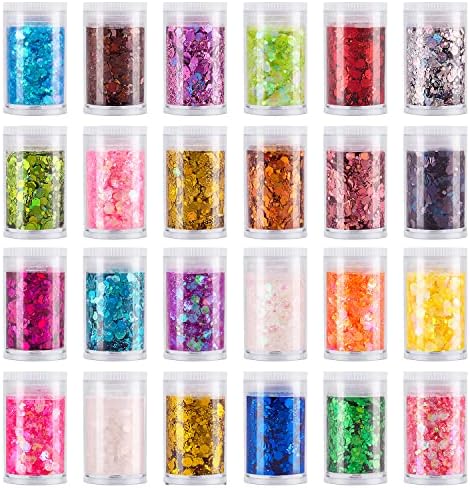 Estanoite 24 Color Sequins & Fine Glitter Mix - Holographic Glitter Flakes for Face, Body, Eye, Hair & Nail Art