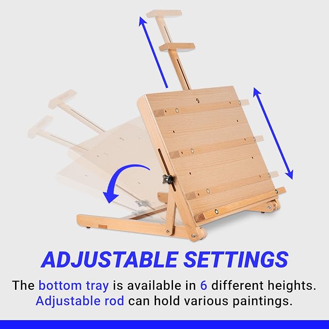 Falling in Art Adjustable Beechwood Tabletop Easel, Holds up to 22.5'' | Wooden Desktop Drawing Board Easel for Artists and Beginners, Suitable for Painting and Displaying Artwork