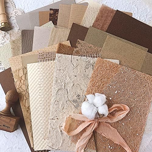 30 Pcs Handmade A5 Textured Scrapbook Paper and Mesh, Junk Journal Supplies