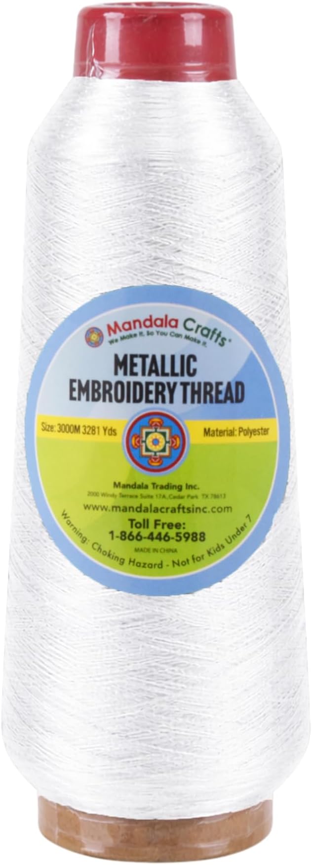 Mandala Crafts Metallic White Embroidery Floss for Sewing, 3281 Yard Spool
